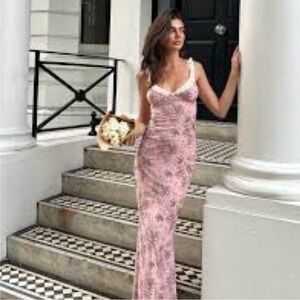 Tiger Mist XS Amara Maxi Dress Pink Floral Mesh Overlay
